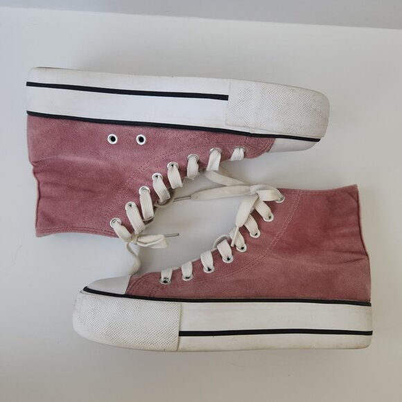 Dusty Pink Velvet Platform High Top Sneakers Chunky Summer Feminine Casual Cute - Picture 3 of 8